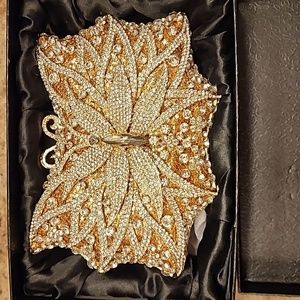 Rhinestone Butterfly Clutch with Chain